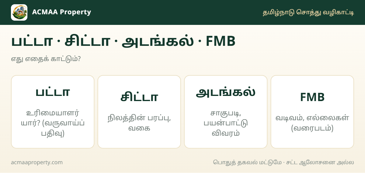 பட்டா, சிட்டா, அடங்கல், FMB வேறுபாடு – தமிழ்நாடு நில ஆவணங்கள்